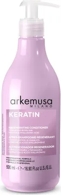 A product shot of a bottle of Arkemusa Keratin Regenerating Conditioner.