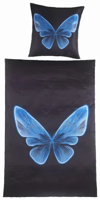 Produktbild von 2-tlg. Motiv Bettwäsche, 135x200 +80x80cm, Fotodruck, Schmetterling, schwarz blau