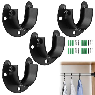 Kleiderstangenhalter 4er-Set, 25 mm, schwarz, Stahl