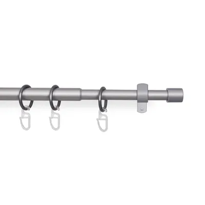 Produktbild von Gardinenstangen-Set 120-220 cm Silber – ausziehbare Stilgarnitur Metall, Vorhangstange inkl. Ringe, Wandträger und Montagematerial