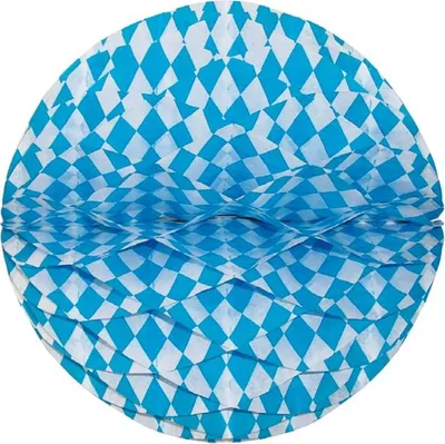 Produktbild von Seidenpapier Wabenball Bayernraute hellblau-weiss 30 cm mit Kordel
