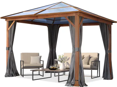 Immagine prodotto di TOOLPORT Gazebo da giardino 3x3 m look quercia, tetto ca. 8mm policarbonato, 4 teli laterali color grigio