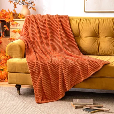 Immagine prodotto di Coperta in pile a quadri - Morbida e calda - 150 x 200 cm - Arancione-marrone