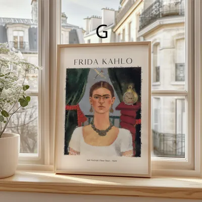 Produktbild von Frida Kahlo Kunst Poster · Geschenkidee · Selbstporträts Papageien Affen Mexikanische Ikonen · Dekoprint ohne Rahmen · Motiv G · 20 × 25 cm