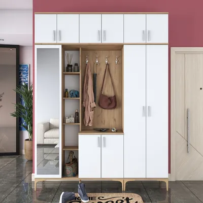 Produktbild von Skye Decor, EA121 - 2765, Hallenstand, Nussbaum, 100 % MELAMINBESCHICHTETE Spanplatte der Güteklasse E1, 180 x 37,5 x 240 cm