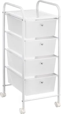 Produktbild von Badregal Rollwagen Rollcontainer GINA, mit 4 transparenten Schubladen und Metallgestell in weiß
