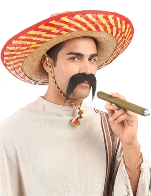 Produktbild von Mexikanischer Stroh-Hut Sombrero beige-rot - Einheitsgröße