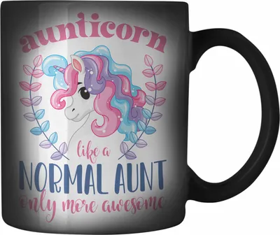 Produktbild von Trendation - Aunitcorn Farbwechsel Zauber-Tasse Geschenk für Beste Tante Karabiner Farbwechsel Zauber-Tasse Edelstahl Geschenkidee Tante Geburtstag Lustig (Schwarz)