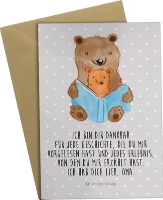Produktbild von Mr. & Mrs. Panda Beileidskarte Bären Buch - Grau Pastell - Geschenk, Muttertag, Omi, osterkarte, Geschichten Oma, Grußkarten, weihnachtskarten, Vorlesen, genesungskarte