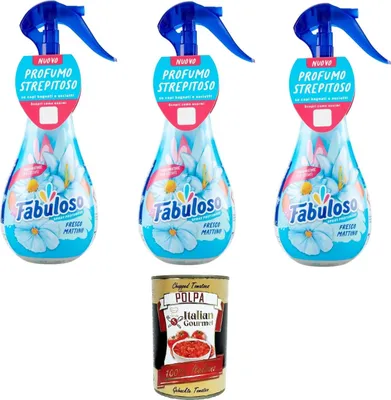 Produktbild von Fabuloso Profumatore Per Tessuti Spray Fresco Mattino Stofferfrischer „Fresh Morning Spray“. 3x250ml+ Italian gourmet polpa 400g