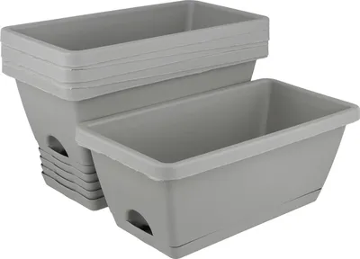 Immagine prodotto di Vaso da fiori con sottovaso 6 pezzi 36 x 19 x 15 cm rettangolare grigio - per balcone, interni ed esterni - contenitore per piante