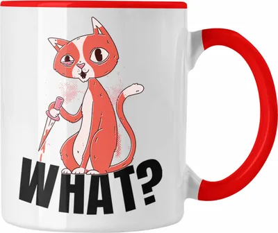 Produktbild von Trendation - What Katze Geschenk Grafik Lustige Katze Tasse (Rot)