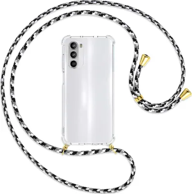 Produktbild von Handykette Backcover-Schutzhülle mit Band (Metall goldfarben) für Motorola Moto G52 / G82 - schwarz/grau/weiß