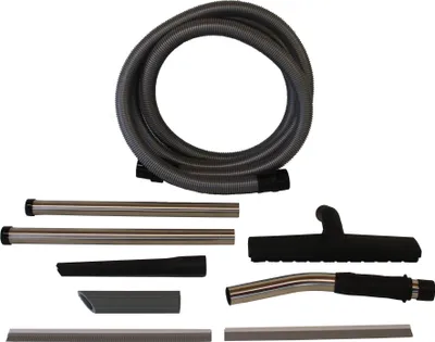 Produktbild von Nilfisk 302000927, Zubehör-Set, Schwarz, Edelstahl, Kunststoff, Gummi, Nilfisk, 6 Stück(e), suction hose Curved hand tube extension tubes Professional floor nozzle Crevice nozzle Diagonal...