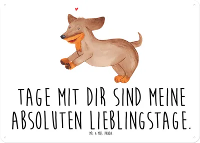 Produktbild von Mr. & Mrs. Panda Türschild Metall Hund Dackel DIN A4 - Weiß - Geschenk, Schild, Blechtafel, wandtafel, Blechschild, Verliebt, tafel, Hunde, Sprüche