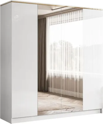 Produktbild von Drehtürenschrank mit Spiegel AURORA 4D push to open in Hochglanz Weiß