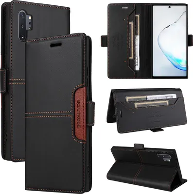 Immagine prodotto di Custodia per Samsung Galaxy Note 10+/Note 10 Plus 5G, custodia in pelle flip wallet con slot per carte e supporto Nero