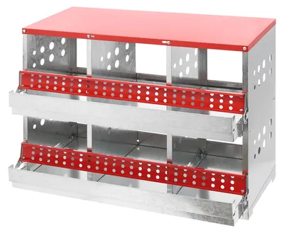 Produktbild von Hühner Legenest freistehend - 6er Legenestbox - Rollnest für Eier - verzinktes Metall - 84x42x62 cm - Deckel oben - Rot