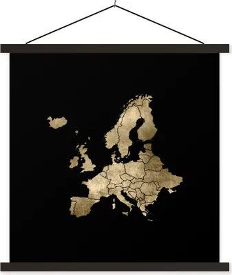 Produktbild von MuchoWow® Textilposter Europa Karte - Gold - Schwarz 90x90 cm mit schwarzem Rahmen - Magnetisches
