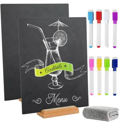 Zdjęcie produktu dla Zestaw 2 mini tablic szkolnych z podstawką i markerami do pisania