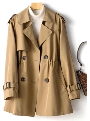 Produktbild von Herbstjacke für Damen – Mittel langer Trenchcoat – Windjacke – Khaki – Kragen mit Revers – Lange Ärmel – Geeignet für Herbst/Winter