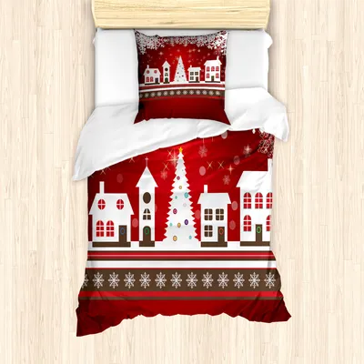 Produktbild von ABAKUHAUS Weihnachten Mantele, Winter-Thema-Baum, Milbensicher Allergiker geeignet mit Kissenbezügen, 135 cm x 200 cm - 80 x 80 cm, weiß Rot