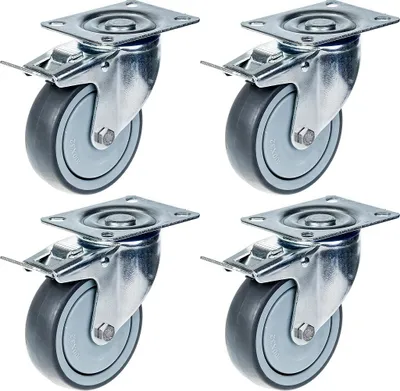 Produktbild von 100mm 4" Lenkrolle grau Gummi mit Bremse stark 440kg Kapazität, Satz von 4