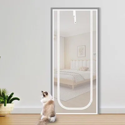 Zdjęcie produktu dla Miękka bramka dla kotów, 90 x 220 cm, biała, z moskitierą, zabezpieczenie przed kradzieżą