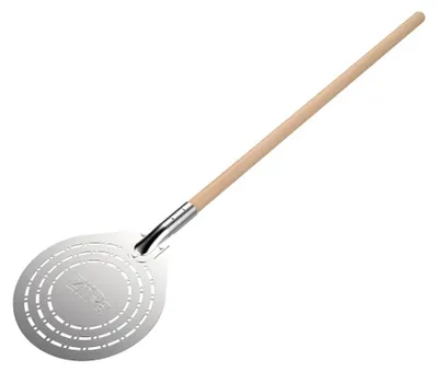 Pizzaschepse Ø 20 cm, Edelstahl, Holzgriff, perforiert