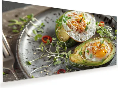 Produktbild von Glasbild 80x40cm in XXL für Wohnzimmer, Schlafzimmer Motiv Avocado Frühstück