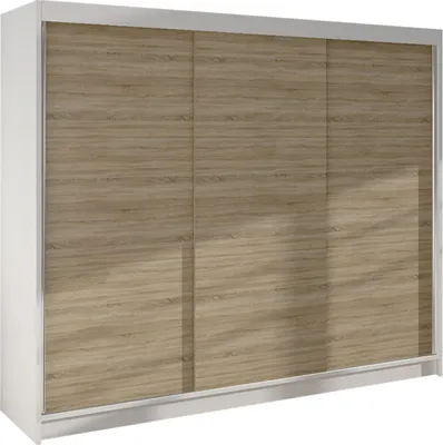 Produktbild von MIRJAN24 Schiebetürenschrank Derby II, Kleiderschrank, Stilvoll Schlafzimmer Garderobenschrank (Farbe: Weiß / Sonoma Eiche)