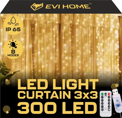 Zdjęcie produktu dla Kurtyna świetlna 300 LED 3x3 m girlanda lampki okazyjne ślub, święta, dekoracja, barwa ciepła