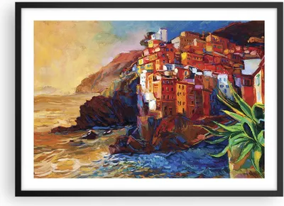 Produktbild von Gerahmtes Poster - Schwarzer Rahmen - Manarola Bunt Öl - 70x50 cm - Wand Bild - Wanddeko - Wandbilder - Kunstposter - Wandposter - Bilderrahmen - Bilder - Kunstdruck - Wandbild - P2BAA70x50-4164
