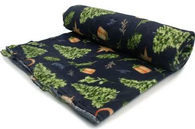 Image de Tissu polaire DTY imprimé (250 g), sapin de Noël, bleu marine, 50 x 160 cm