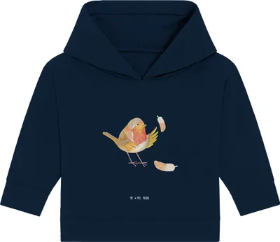 Produktbild von Mr. & Mrs. Panda Organic Baby Hoodie Rotkehlchen Federn 12. - 18. Monat - French Navy - Geschenk, Kapuzenshirt, Kapuzensweatshirt, Spruch Motivation, Vogel, fliegen