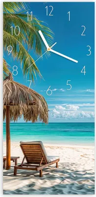 Produktbild von Wanduhr aus Glas mit Motiv Strandparadies- 30 x 60 cm - inkl. Aufhängesystem