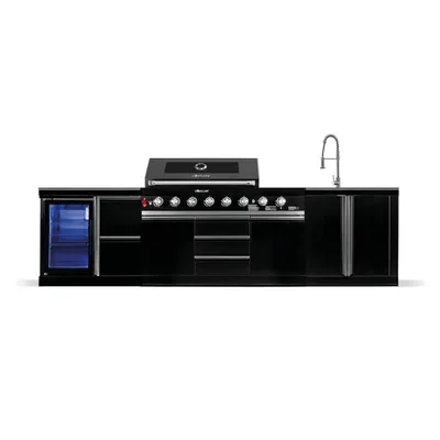 Produktbild von GORILLER® BLACKBACK M11 Outdoor-Küche, Gasgrill mit Kühlschrank und Waschbecken, Extra-Arbeitsfläche und Stauraum, Edelstahl, Schwarz