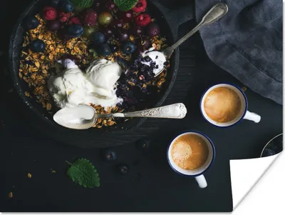 Produktbild von MuchoWow® Poster Kaffee - Obst - Haferflocken 120x90 cm - Wandbild