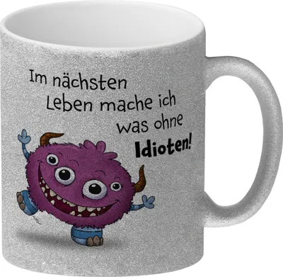 Produktbild von Freches Monster in pink Glitzer-Kaffeebecher mit lustigem Spruch