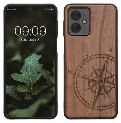 Produktbild von kwmobile Handyhülle für Motorola Moto G54 5G Hülle Holz - Case mit TPU Bumper - Stoßfestes Hardcase - Schutzhülle Cover in Dunkelbraun