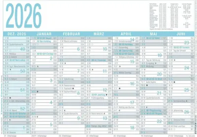 Produktbild von Zettler Arbeitstagekalender grau/türkis A4 2026 - Bürokalender 30 × 21 cm, 7 Monate pro Seite inkl. Dez. 2025 & Jan. 2027, Arbeitstage-, Tages- & Wochenzähler, Ferienübersicht, Feiertage,Karton