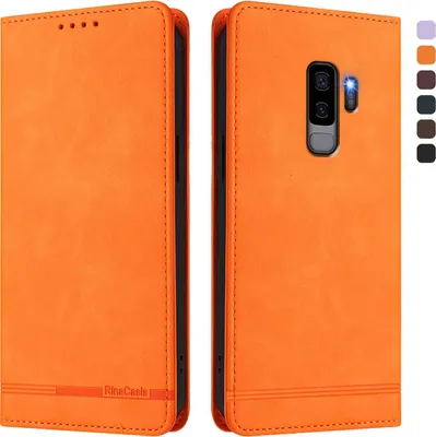 Image de Étui pour Samsung Galaxy S9 Plus, étui rétro en cuirPolyuréthaneavec support et fentes pour cartes Orange