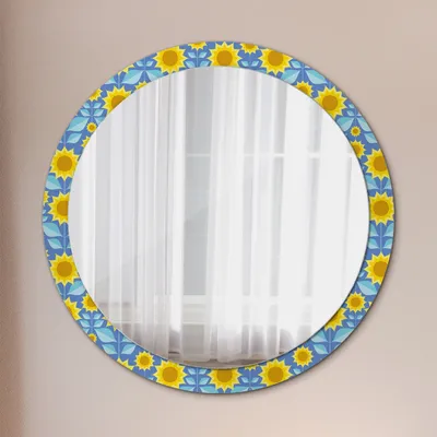 Produktbild von Spiegel - Mirror zum Wandspiegel Schlafzimmer – Schminkspiegel- geometrisch Sonnenblumen- Ø100cm