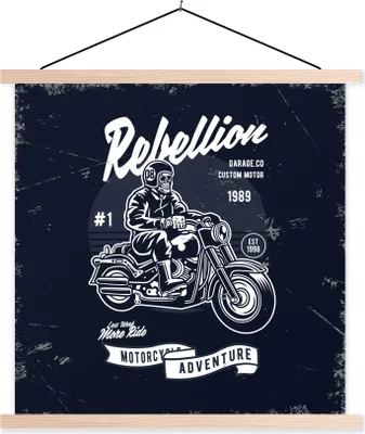 Produktbild von MuchoWow® Textilposter Motorrad - Mann - Retro - Zitat 40x40 cm mit holzfarbenen Rahmen - Posterleiste