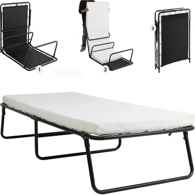 Immagine prodotto di Letto pieghevole per ospiti - Letto singolo 80x190 cm - Materasso in memory foam da 7 cm - Struttura in metallo - Pieghevole - Trasportabile, senza rotelle