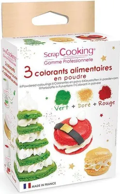 Produktbild von 3 Lebensmittelfarbe Pulver grüne, rote und goldene - Weihnachtsedition