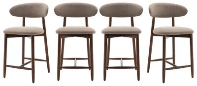 Produktbild von 4er-Set Barhocker, moderne Thekenstühle mit komfortabler Stoff-Sitzfläche und Holzgestell, Braun