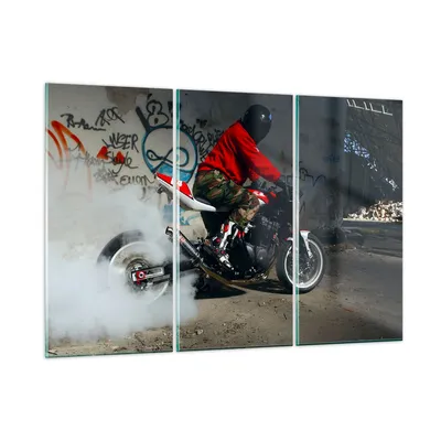 Produktbild von Bilder auf glas - Motorrad motorradfahrer graffiti - 165x110cm - Glasbilder - Wandbilder - Kunstdruck - Wanddekoration aus Glas - Glas Bilder - Wandbild auf Glas - GCE165x110-2265