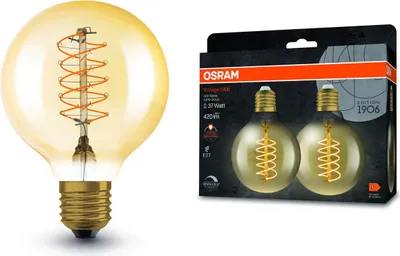Produktbild von 2er Pack OSRAM LED Lampe Vintage 1906 CLASSIC SLIM Filament Globe 4.8W 822 Gold E27 Dimmbar Warmweiss 4099854147876