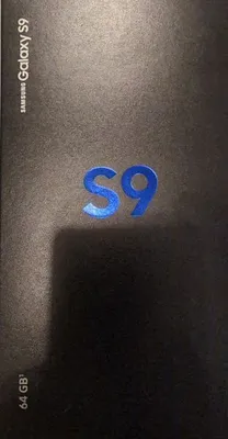 A close-up of a black Samsung Galaxy S9 box.
